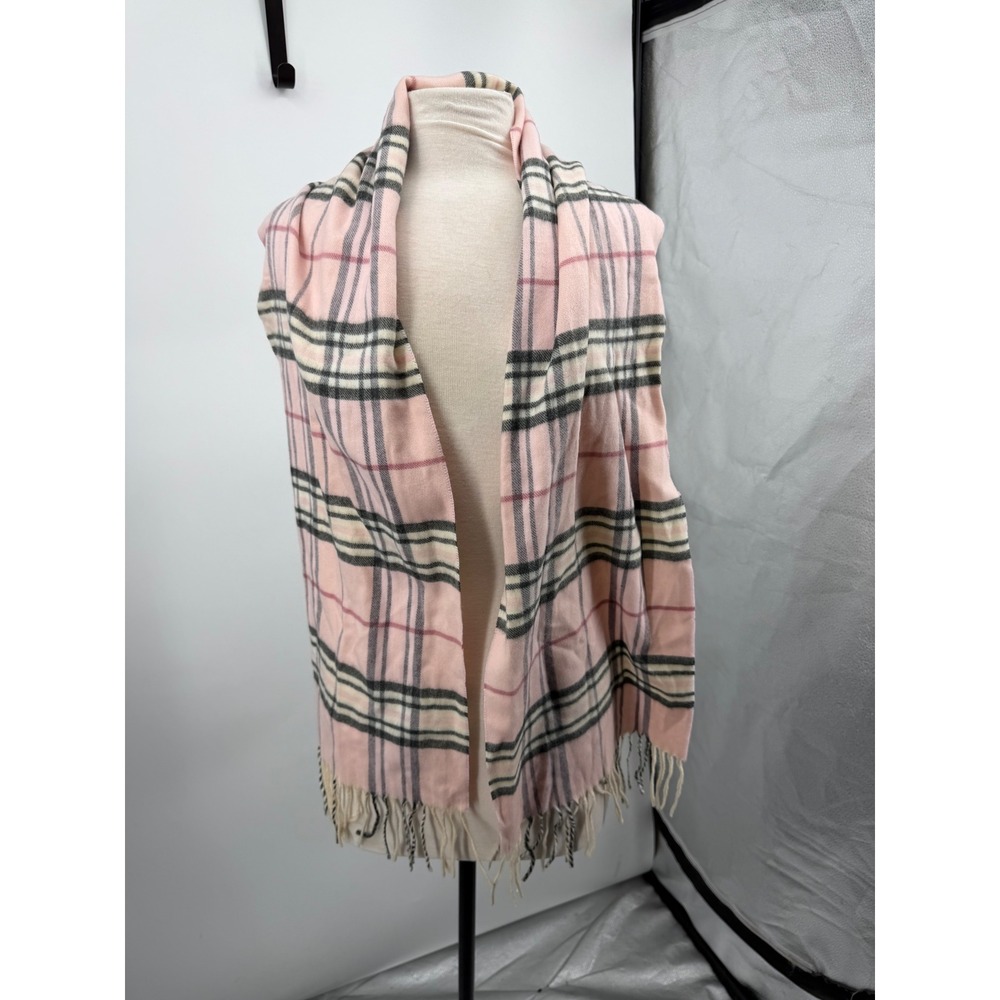 Unbranded Plaid Check Scarf Womens OS Pink Fringe‎ Soft Lightweight Wrap